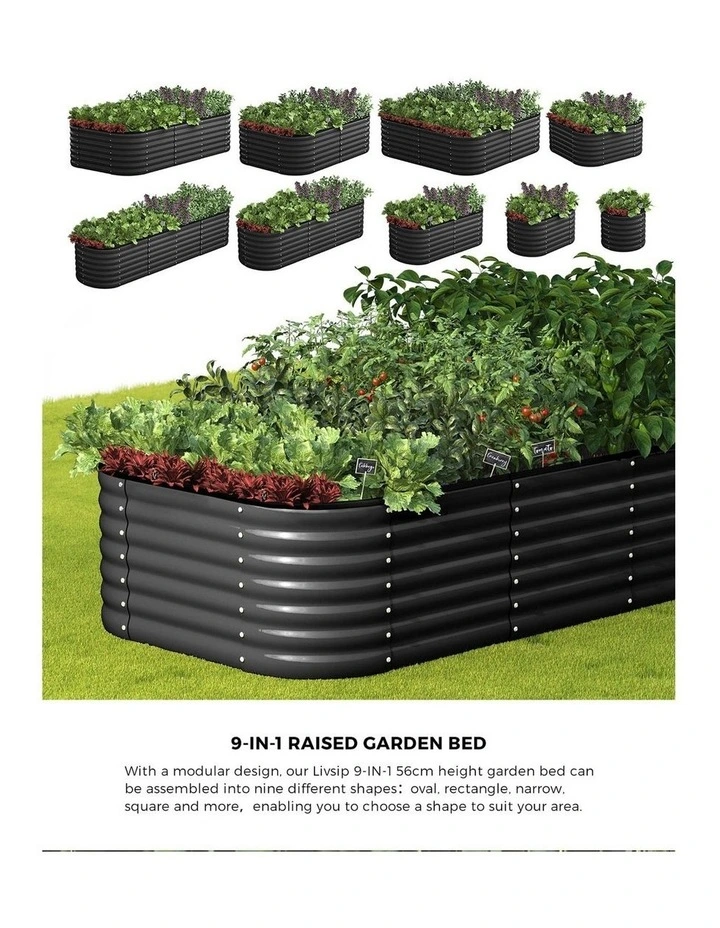 Livsip 9-IN-1 Garden Bed Modular Planter Oval Galvanised Steel 56CM Height image 5