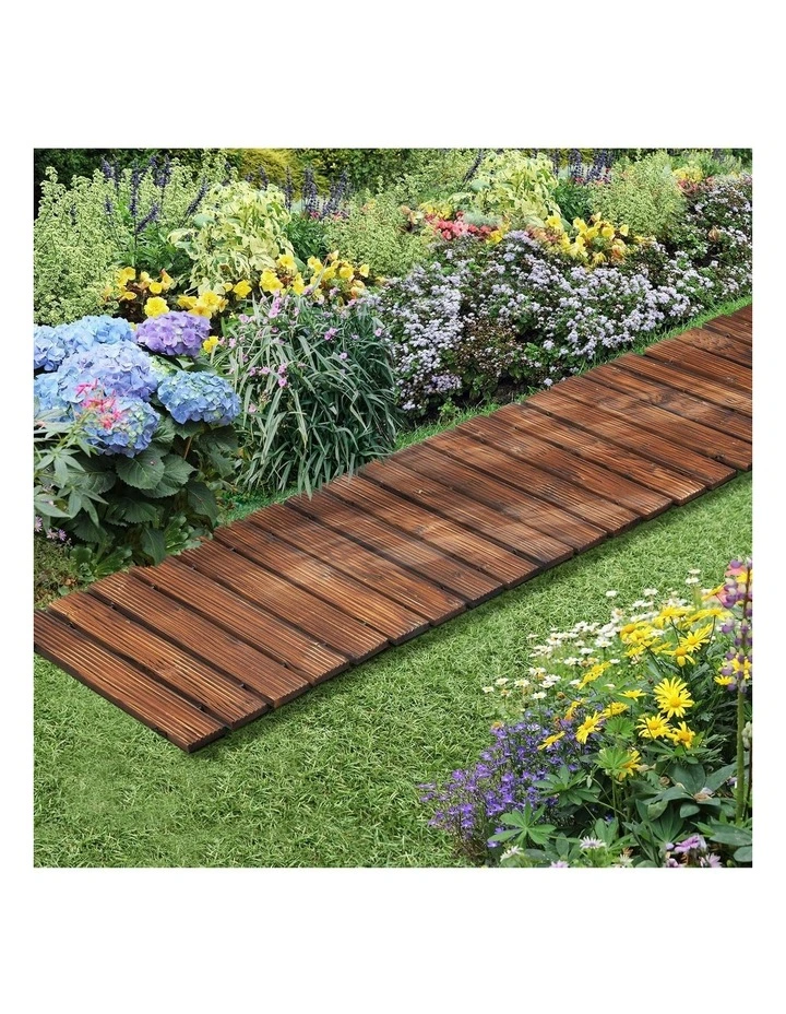 Livsip Garden Wooden Pathway 8ft Roll-Out Straight Wood Walkway Backyard Outdoor image 4