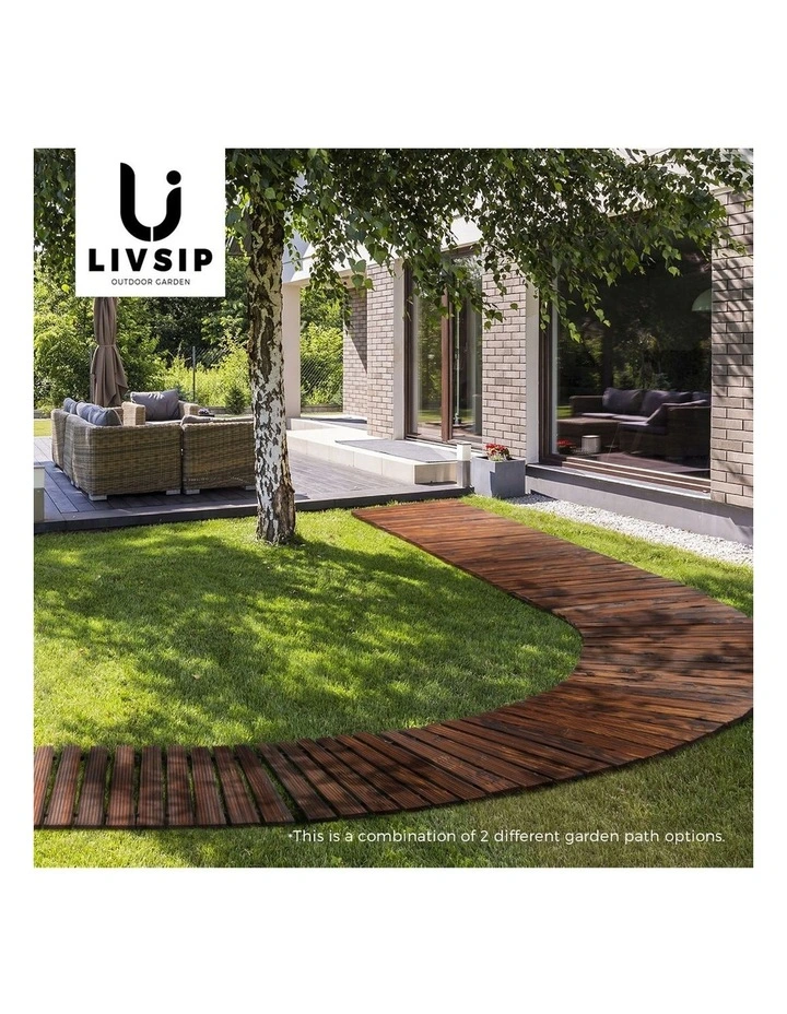 Livsip Garden Wooden Pathway 8ft Roll-Out Straight Wood Walkway Backyard Outdoor image 7