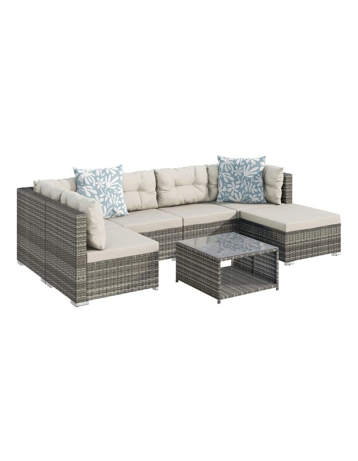 Outdoor Furniture 7PCS Patio Wicker Set Light Grey image 1