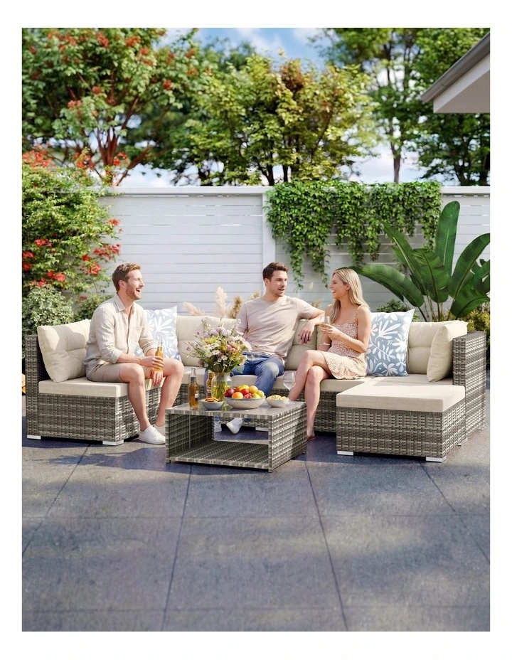 Outdoor Furniture 7PCS Patio Wicker Set Light Grey image 5