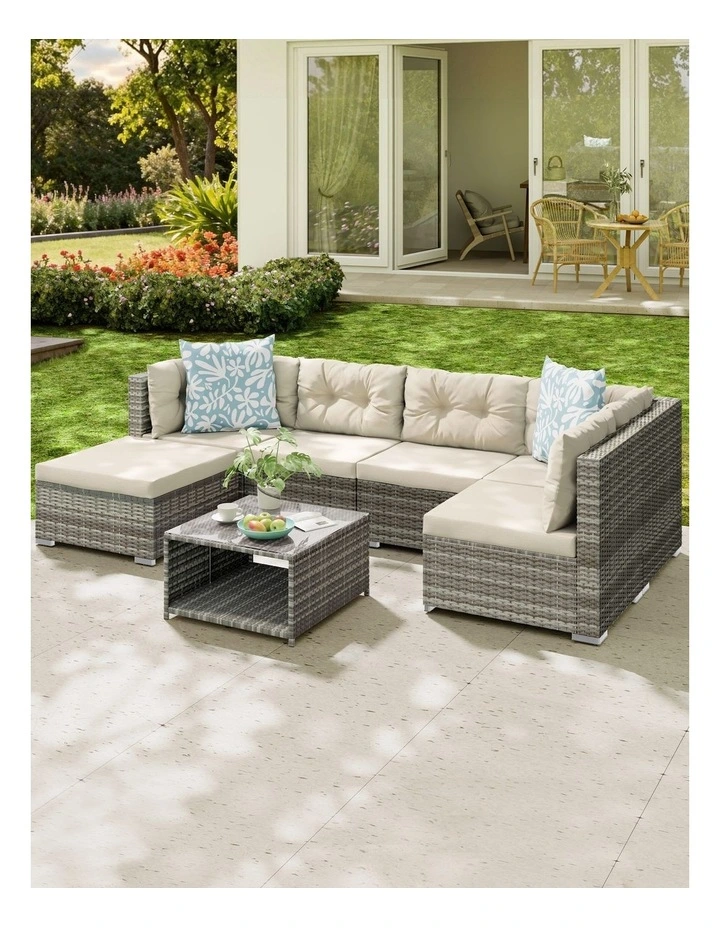 Outdoor Furniture 7PCS Patio Wicker Set Light Grey image 6