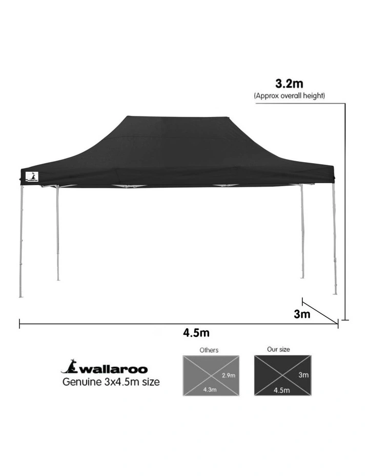 Gazebo Tent Marquee 3x4.5m PopUp Outdoor Wallaroo Black image 6