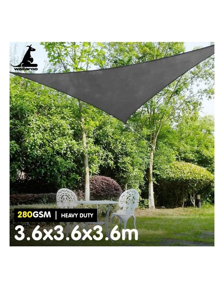 Wallaroo 280GSM Outdoor Sun Shade Sail Canopy Grey Triangle 3.6m x 3.6m x 3.6m image 3