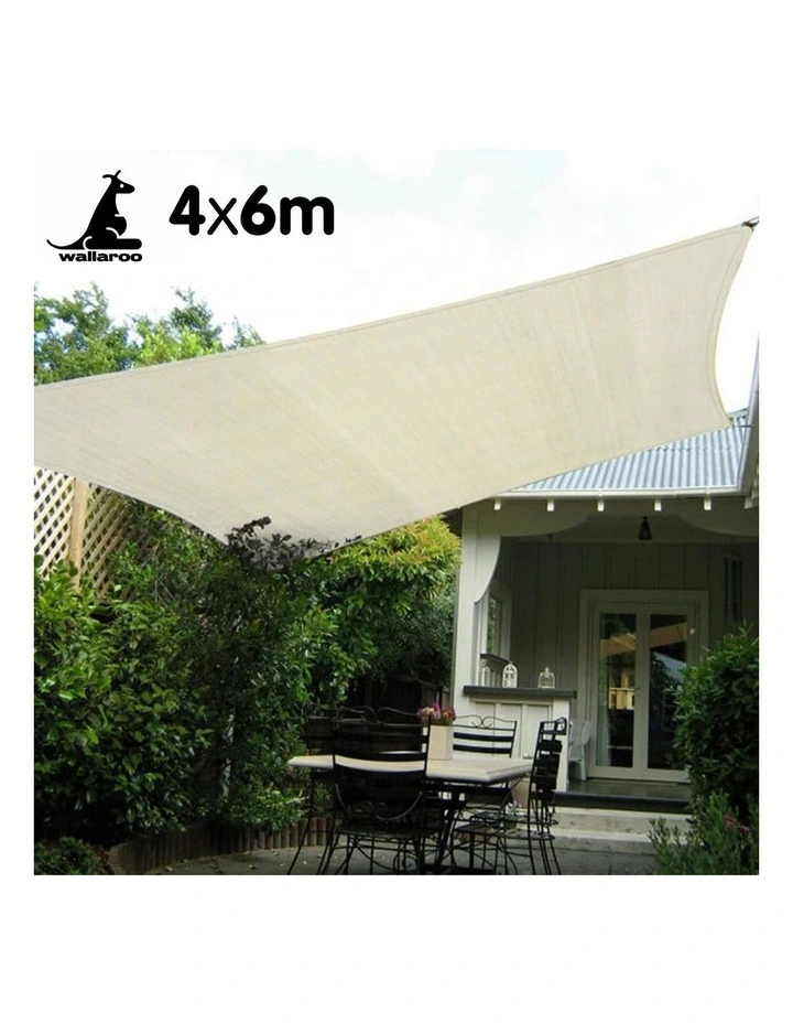 Wallaroo Waterproof 160GSM Outdoor Sun Shade Sail Canopy Cream Rectangle 4 x 6m image 3