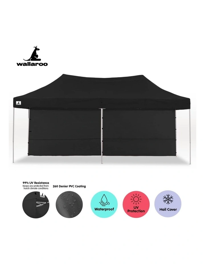 Gazebo Tent Marquee 3x6m PopUp Outdoor Wallaroo Black image 4