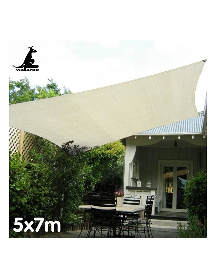 Wallaroo Waterproof Outdoor Sun Shade Sail Canopy Cream Square 5 x 7m image 2