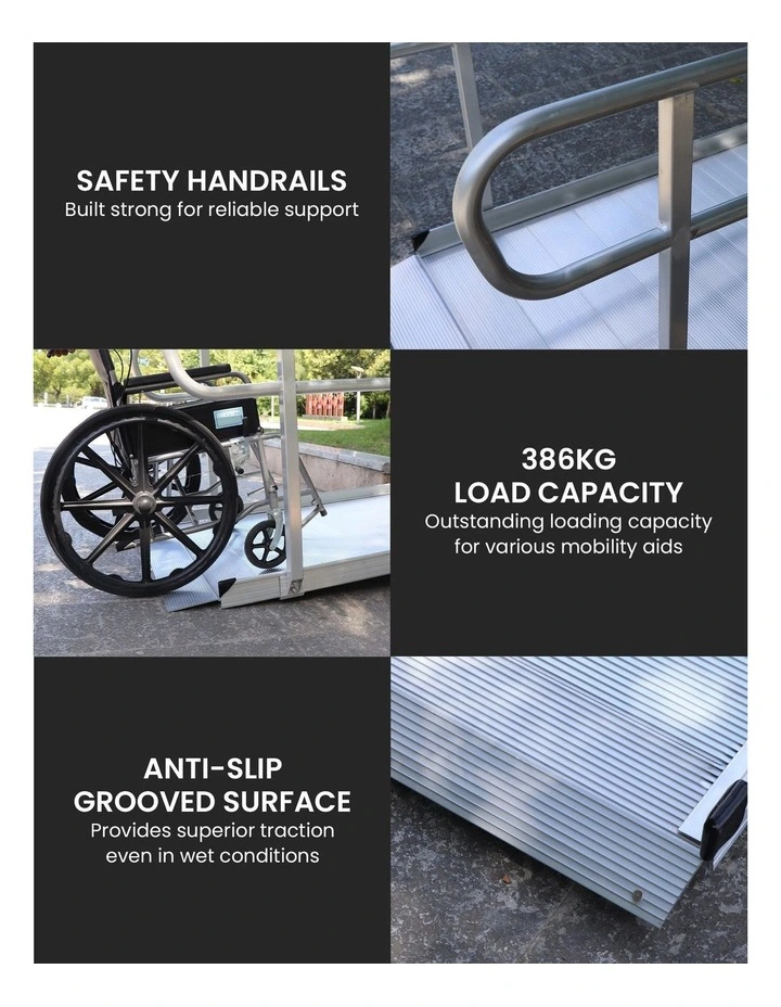 Kartrite 6ft Portable Aluminium Mobility Threshold Access Wheelchair Ramp w/ Handrails image 4