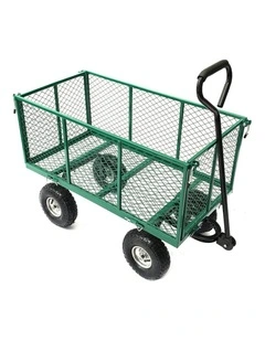 Wallaroo Steel Mesh Garden Trolley Cart 300kg Capacity Wheel - Green