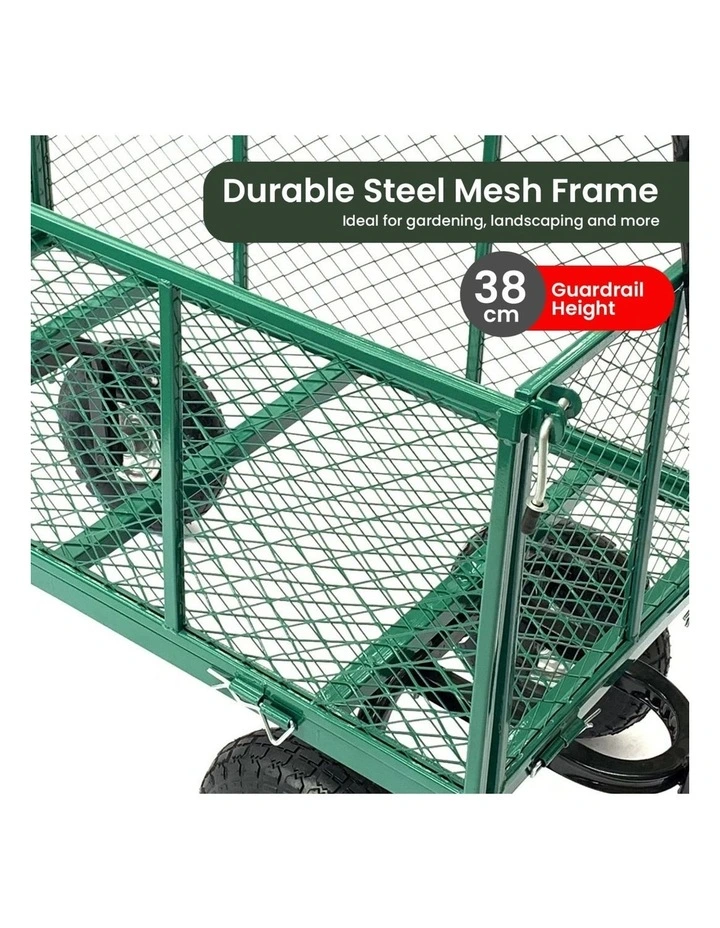 Wallaroo Steel Mesh Garden Trolley Cart 300kg Capacity Wheel - Green image 2