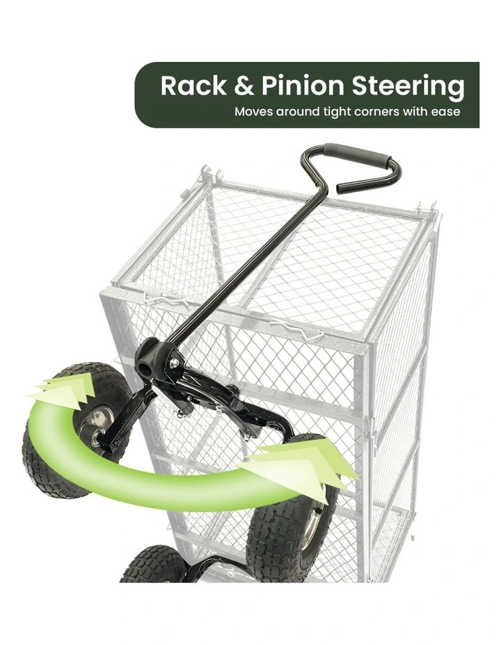 Wallaroo Steel Mesh Garden Trolley Cart 300kg Capacity Wheel - Green image 4