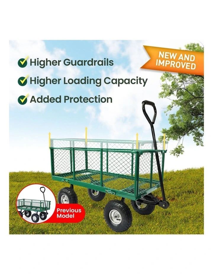 Wallaroo Steel Mesh Garden Trolley Cart 300kg Capacity Wheel - Green image 5