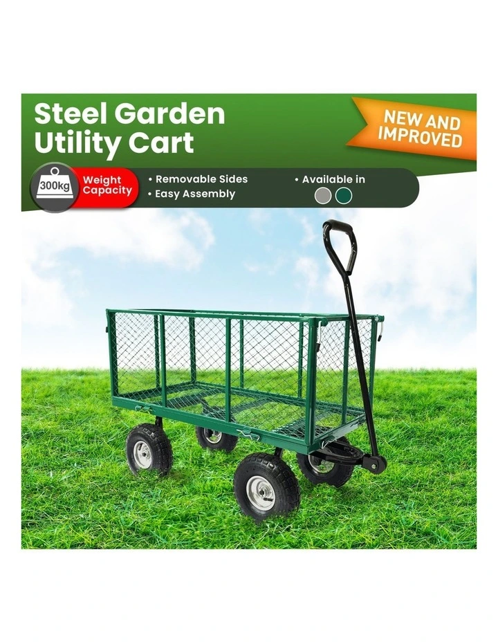 Wallaroo Steel Mesh Garden Trolley Cart 300kg Capacity Wheel - Green image 6