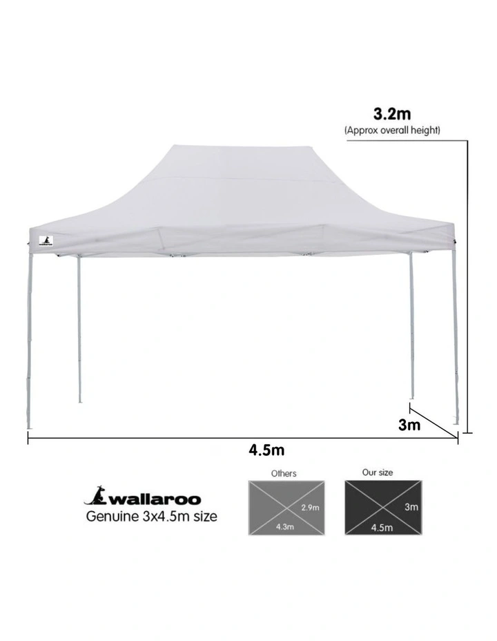 Gazebo Tent Marquee 3x4.5m PopUp Outdoor Wallaroo White image 7