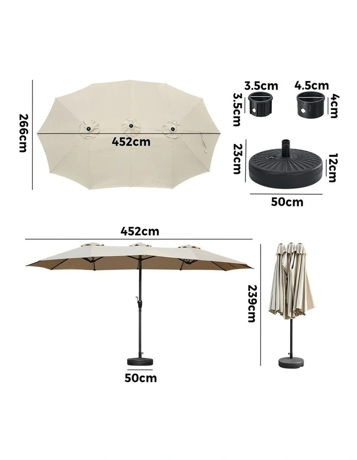 Livsip Outdoor Umbrella 4.52M Double-Sided Umbrellas Garden Shade w/ Base Beige image 3