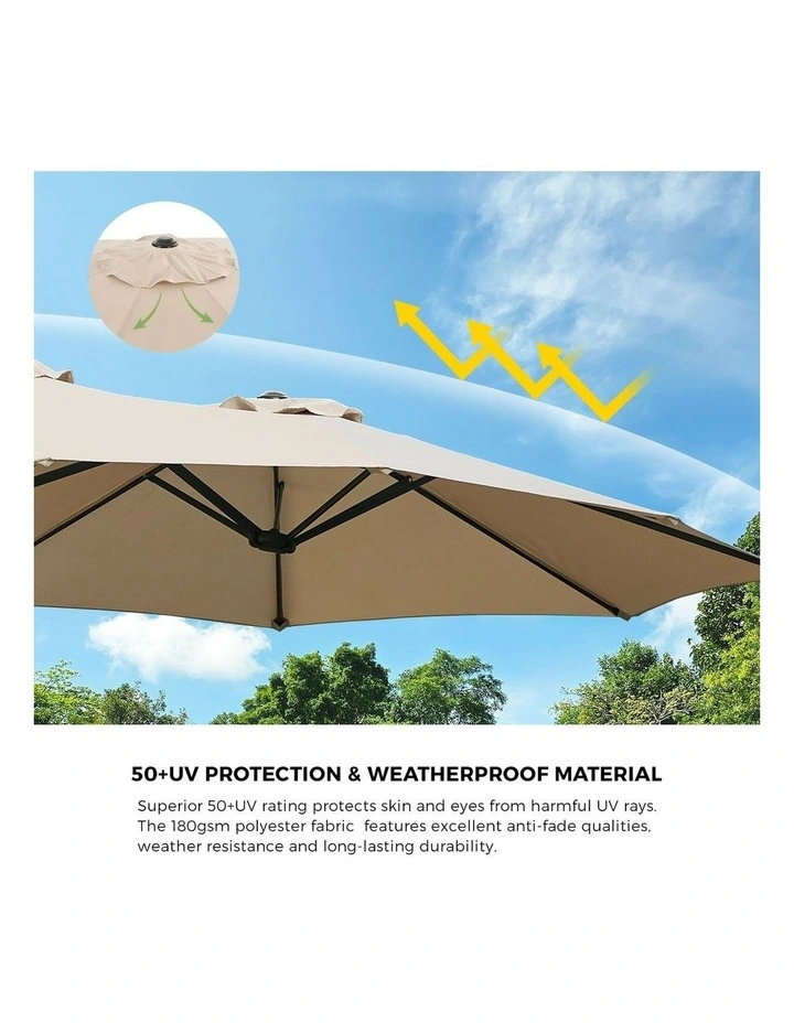 Livsip Outdoor Umbrella 4.52M Double-Sided Umbrellas Garden Shade w/ Base Beige image 6