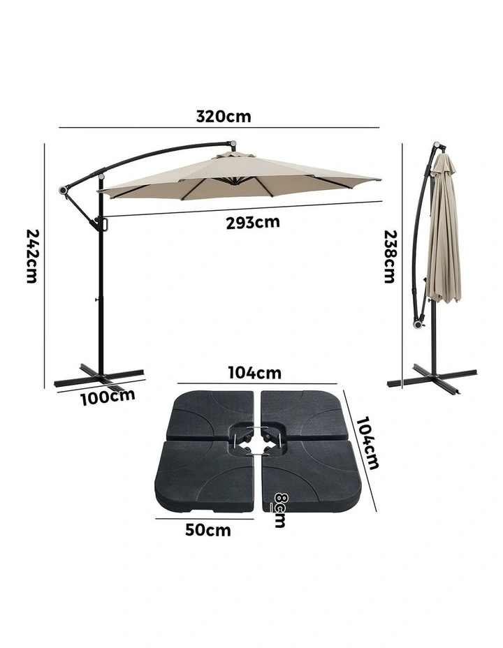 Livsip Outdoor Umbrella 3M Cantilever Umbrellas Garden Shade 360 Rotation w/ Base image 3