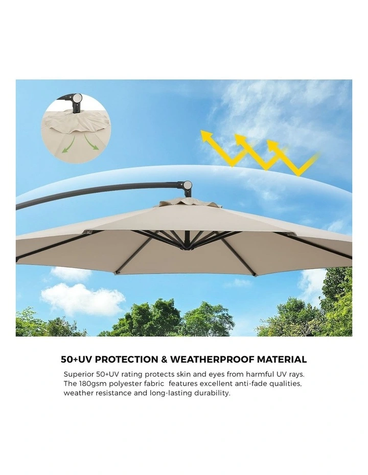 Livsip Outdoor Umbrella 3M Cantilever Umbrellas Garden Shade 360 Rotation w/ Base image 5