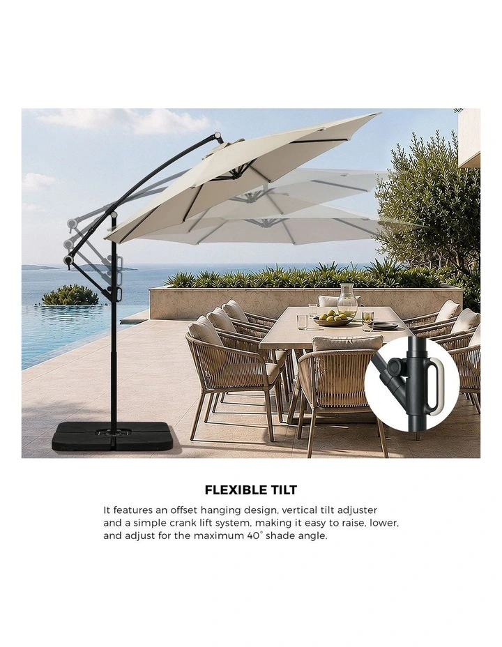 Livsip Outdoor Umbrella 3M Cantilever Umbrellas Garden Shade 360 Rotation w/ Base image 6