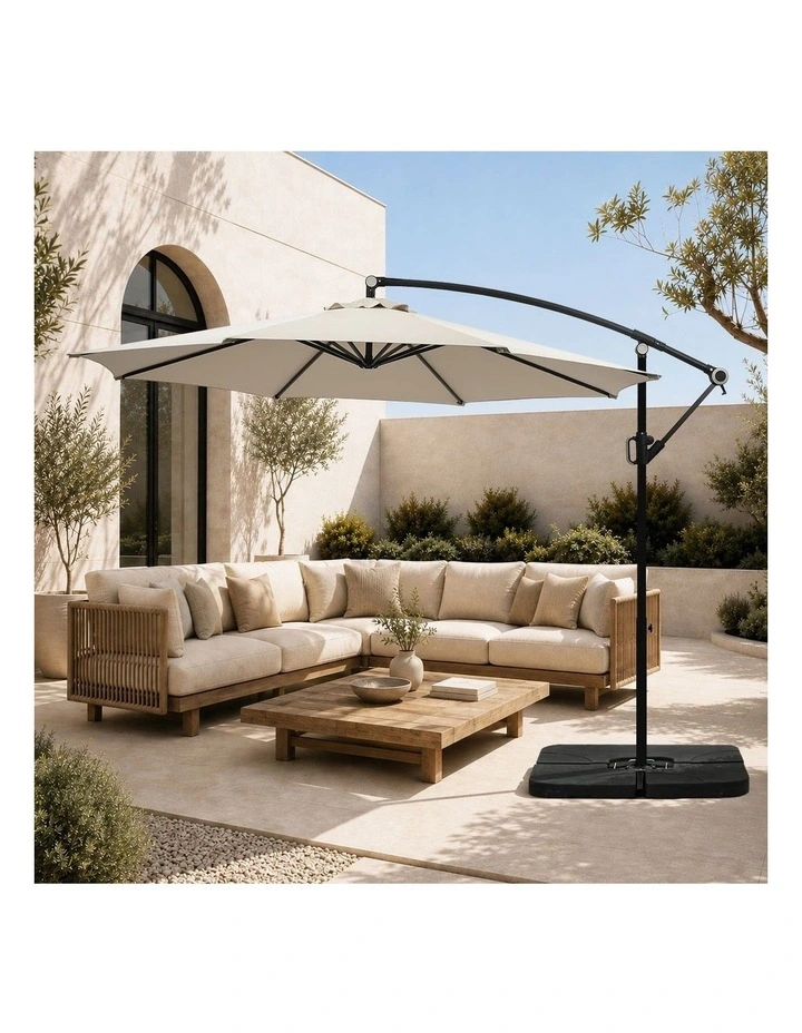 Livsip Outdoor Umbrella 3M Cantilever Umbrellas Garden Shade 360 Rotation w/ Base image 7