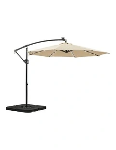 Livsip Outdoor Umbrella Cantilever Garden Shade Rotatable w/ 32-LED Beige Base