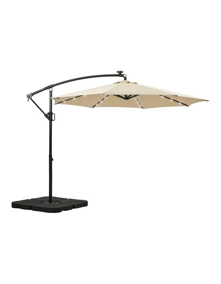 Livsip Outdoor Umbrella Cantilever Garden Shade Rotatable w/ 32-LED Beige Base image 1