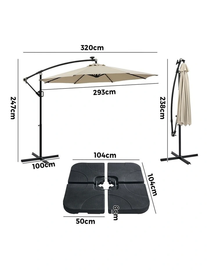 Livsip Outdoor Umbrella Cantilever Garden Shade Rotatable w/ 32-LED Beige Base image 3