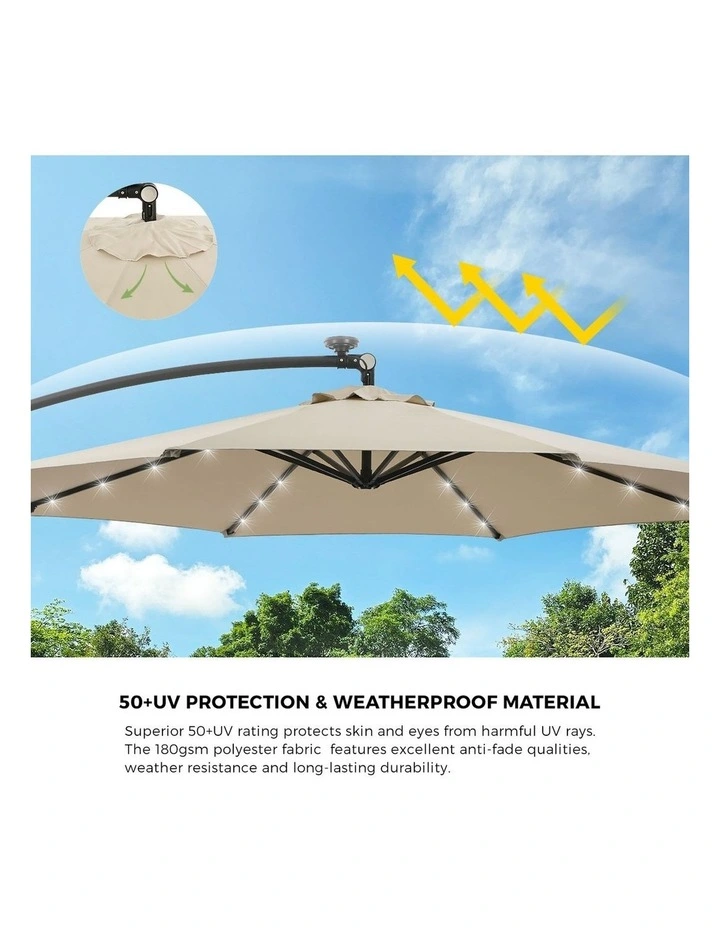Livsip Outdoor Umbrella Cantilever Garden Shade Rotatable w/ 32-LED Beige Base image 5