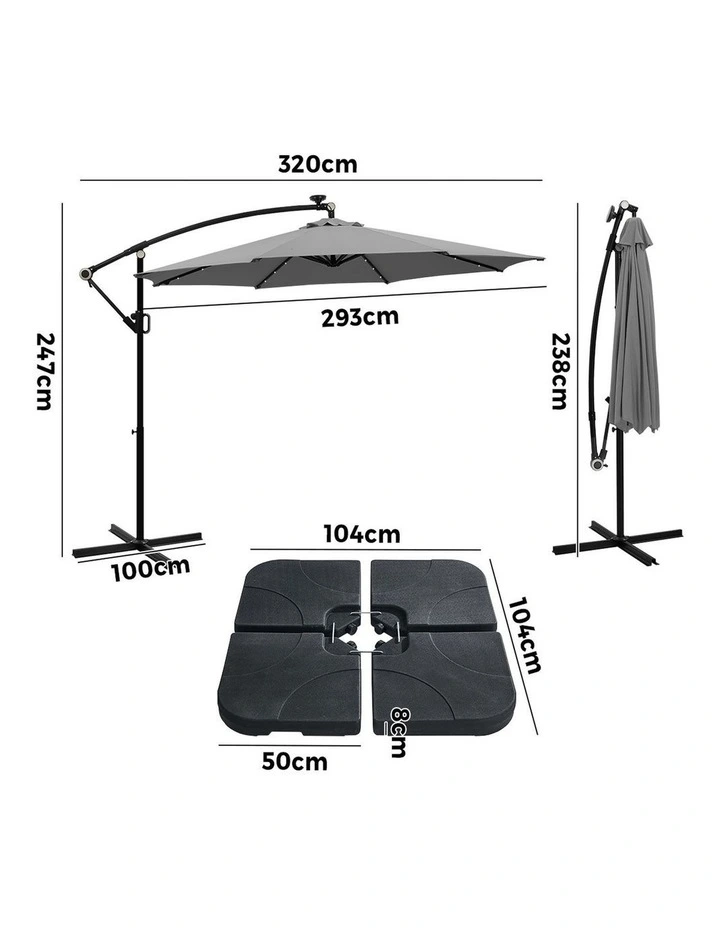 Livsip Outdoor Umbrella 3M Cantilever Garden Shade Rotatable with 32-LED Base image 3