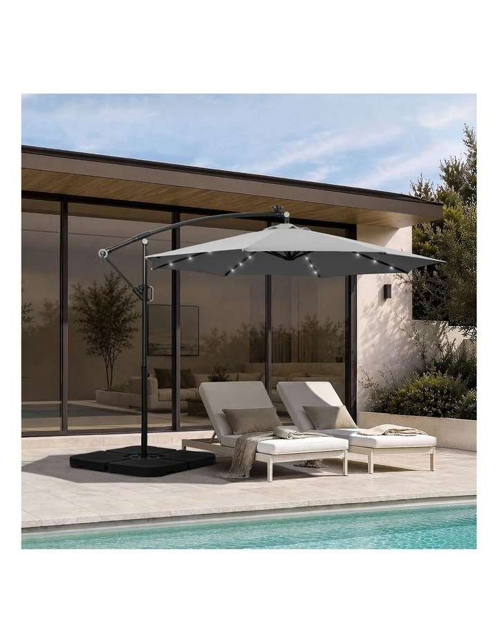 Livsip Outdoor Umbrella 3M Cantilever Garden Shade Rotatable with 32-LED Base image 4
