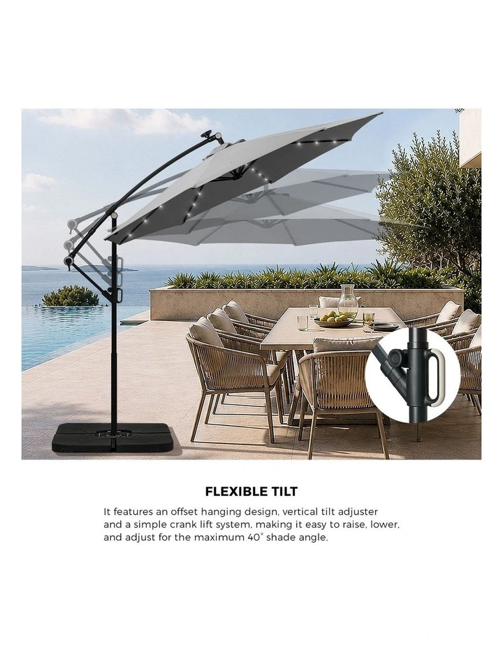 Livsip Outdoor Umbrella 3M Cantilever Garden Shade Rotatable with 32-LED Base image 6