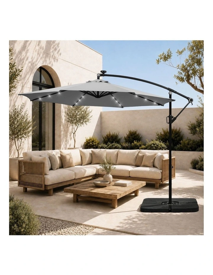 Livsip Outdoor Umbrella 3M Cantilever Garden Shade Rotatable with 32-LED Base image 7