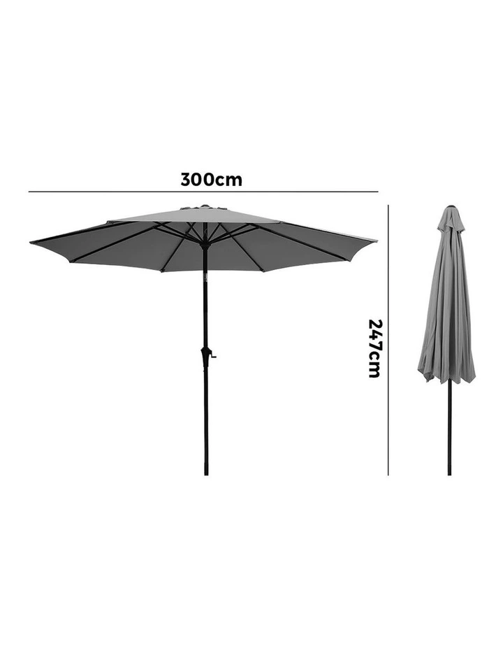 Livsip Outdoor Umbrella 3M Market Umbrellas Garden Shade with Tilt Charcoal image 3