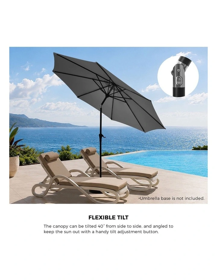 Livsip Outdoor Umbrella 3M Market Umbrellas Garden Shade with Tilt Charcoal image 5