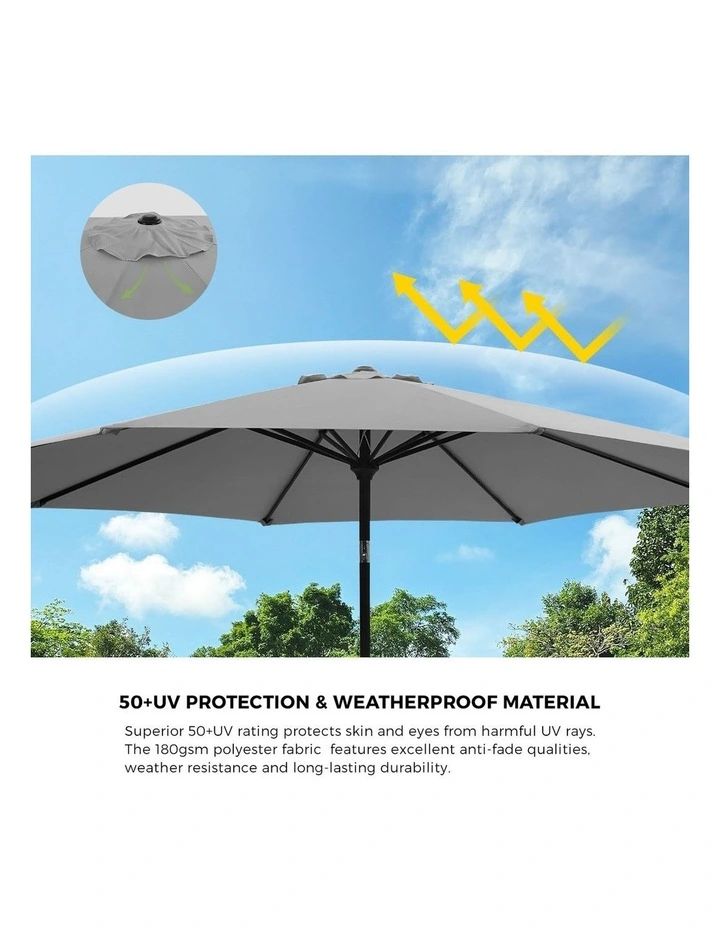 Livsip Outdoor Umbrella 3M Market Umbrellas Garden Shade with Tilt Charcoal image 6