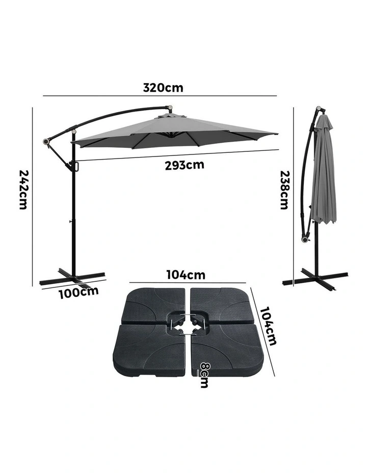 Livsip Outdoor Umbrella 3M Cantilever Umbrellas Garden Shade 360 Rotation w/ Base image 3