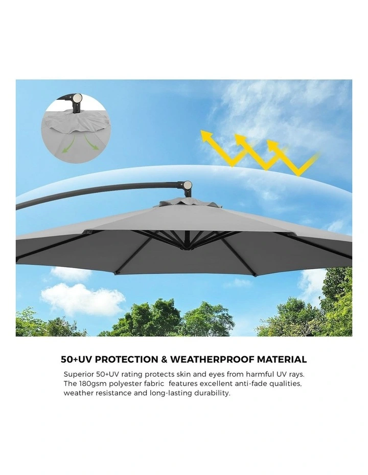Livsip Outdoor Umbrella 3M Cantilever Umbrellas Garden Shade 360 Rotation w/ Base image 5