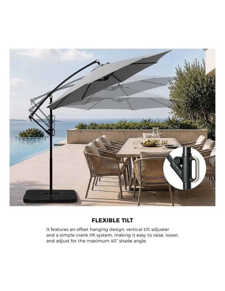 Livsip Outdoor Umbrella 3M Cantilever Umbrellas Garden Shade 360 Rotation w/ Base image 6