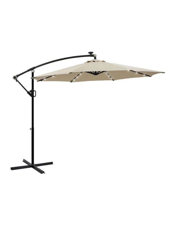 Livsip Outdoor Umbrella 3M Cantilever Garden Shade Rotatable w/ 32-LED Beige image 1