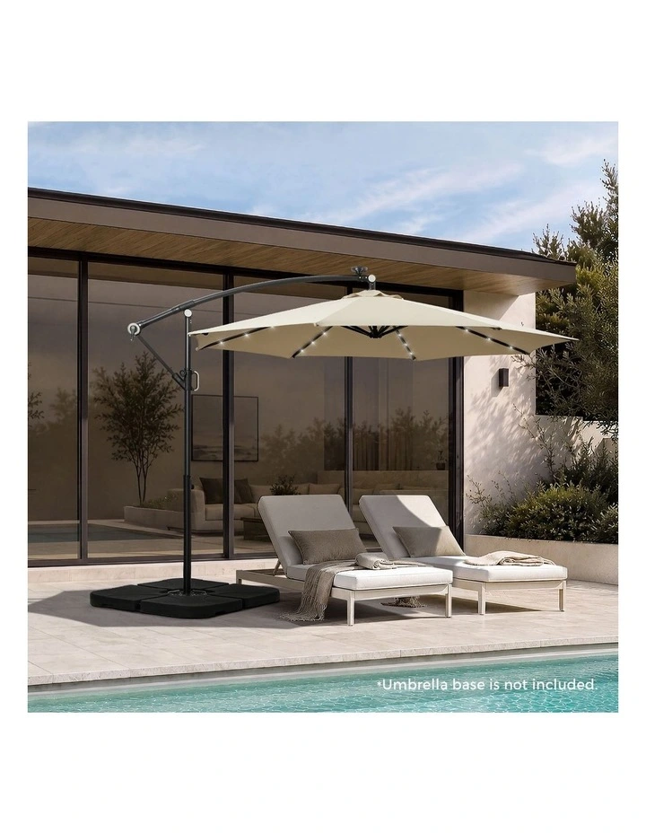Livsip Outdoor Umbrella 3M Cantilever Garden Shade Rotatable w/ 32-LED Beige image 4