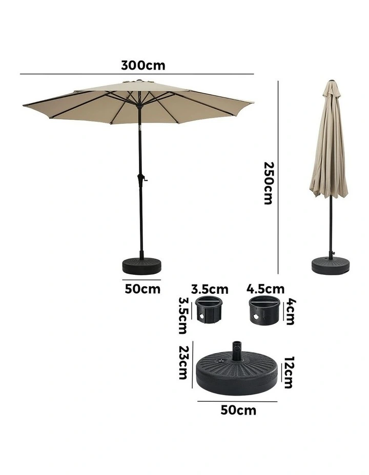 Livsip Outdoor Umbrella 3M Market Umbrellas Garden Shade with Tilt Base Beige image 3