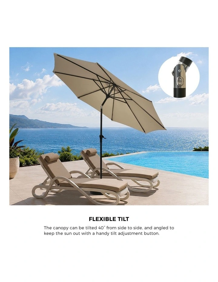 Livsip Outdoor Umbrella 3M Market Umbrellas Garden Shade with Tilt Base Beige image 5