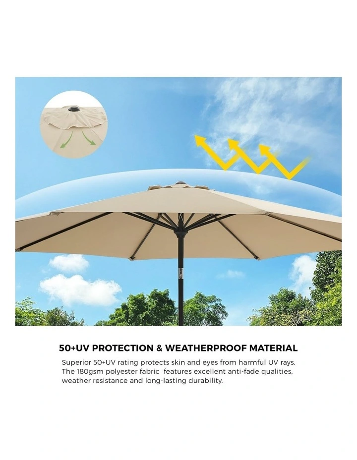 Livsip Outdoor Umbrella 3M Market Umbrellas Garden Shade with Tilt Base Beige image 6