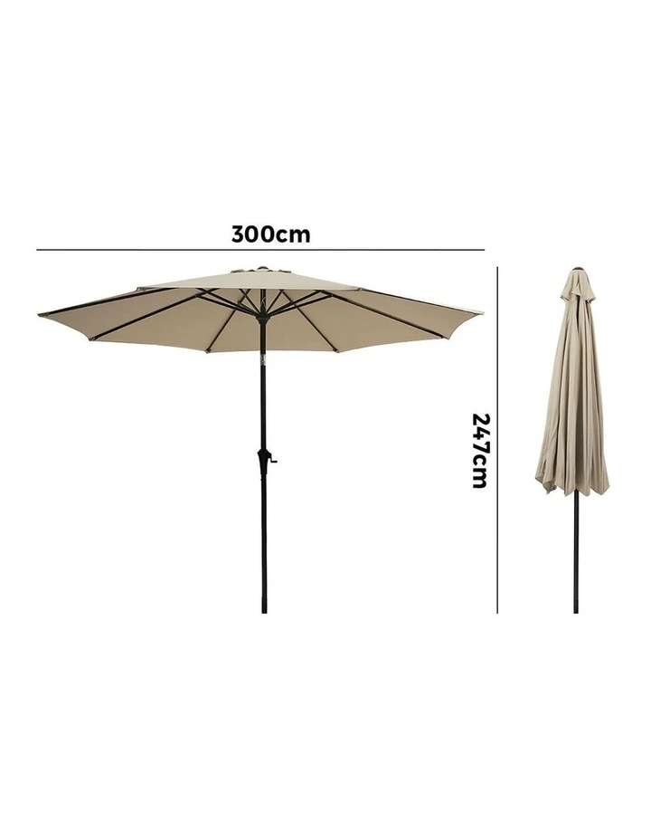 Livsip Outdoor Umbrella 3M Market Umbrellas Garden Shade with Tilt Beige image 3