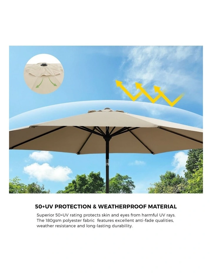 Livsip Outdoor Umbrella 3M Market Umbrellas Garden Shade with Tilt Beige image 6
