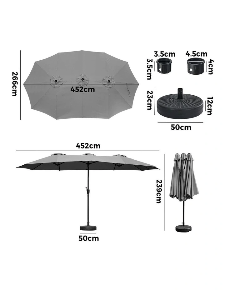Livsip Outdoor Umbrella 4.52M Double-Sided Garden Shade with Base Charcoal image 3