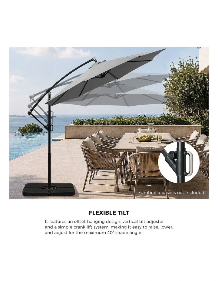Livsip Outdoor Umbrella 3M Cantilever Garden Shade 360 Rotation Charcoal image 6