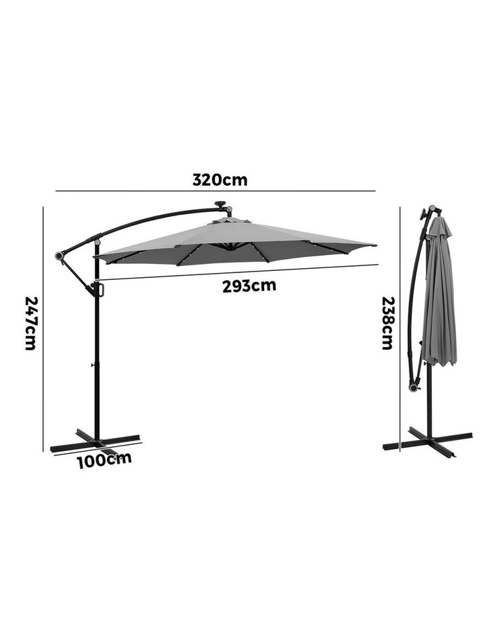Livsip Outdoor Umbrella 3M Cantilever Garden Shade 360 Degree Rotatable with String Light image 3