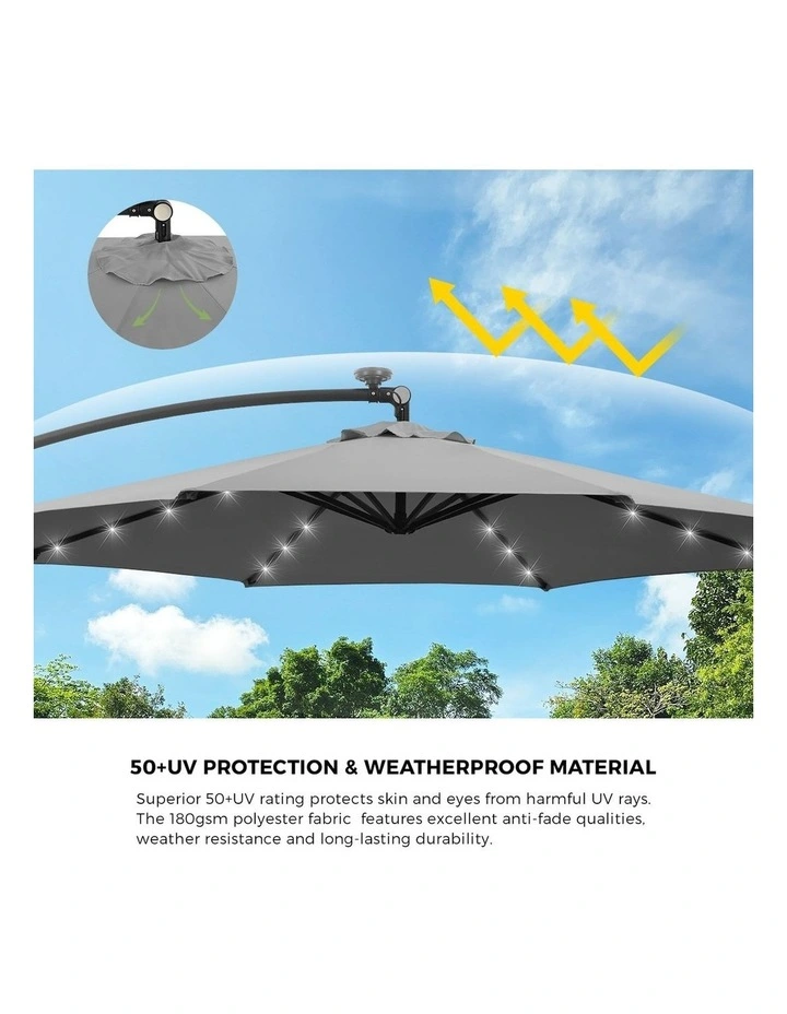 Livsip Outdoor Umbrella 3M Cantilever Garden Shade 360 Degree Rotatable with String Light image 5