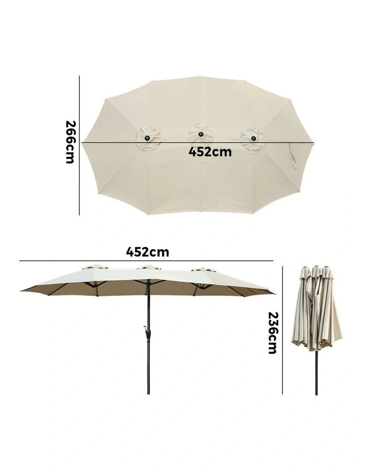 Livsip Outdoor Umbrella 4.52M Double-Sided Umbrellas Beach Sun Shade Beige image 3